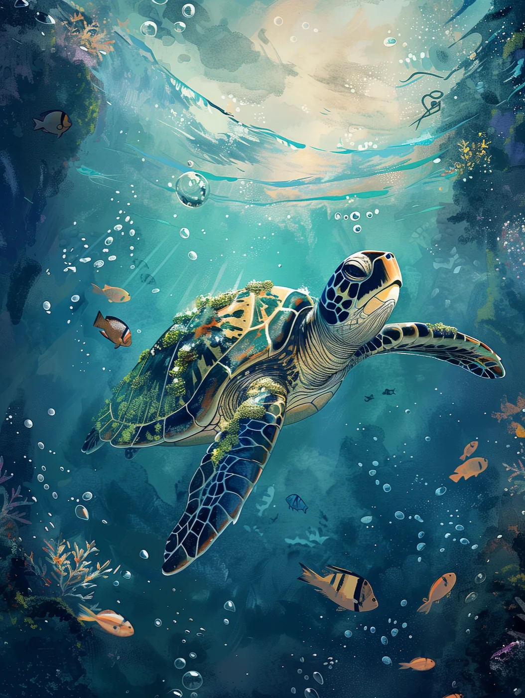 Turtle scene illustration from the book