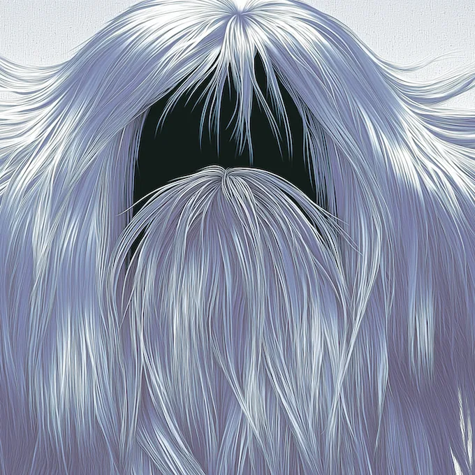Shaggy Wools artwork, long silver fur